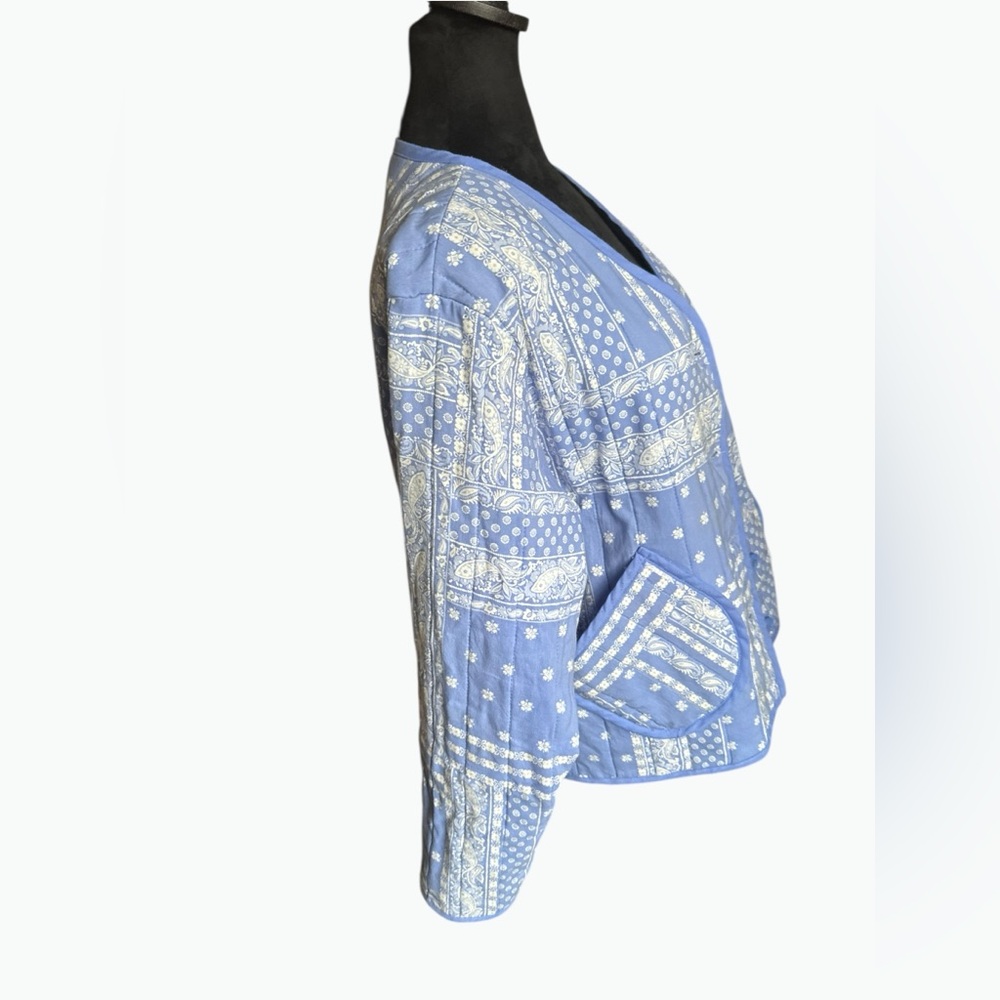 Como Vintage Quilted Button-Up Jacket – Blue & White – Women’s Size Medium - Picture 3 of 7
